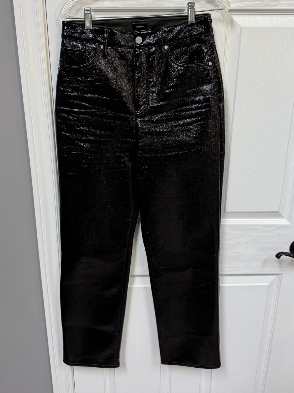Express Women’s Shiny Polyurethane Black Straight Leg Pants